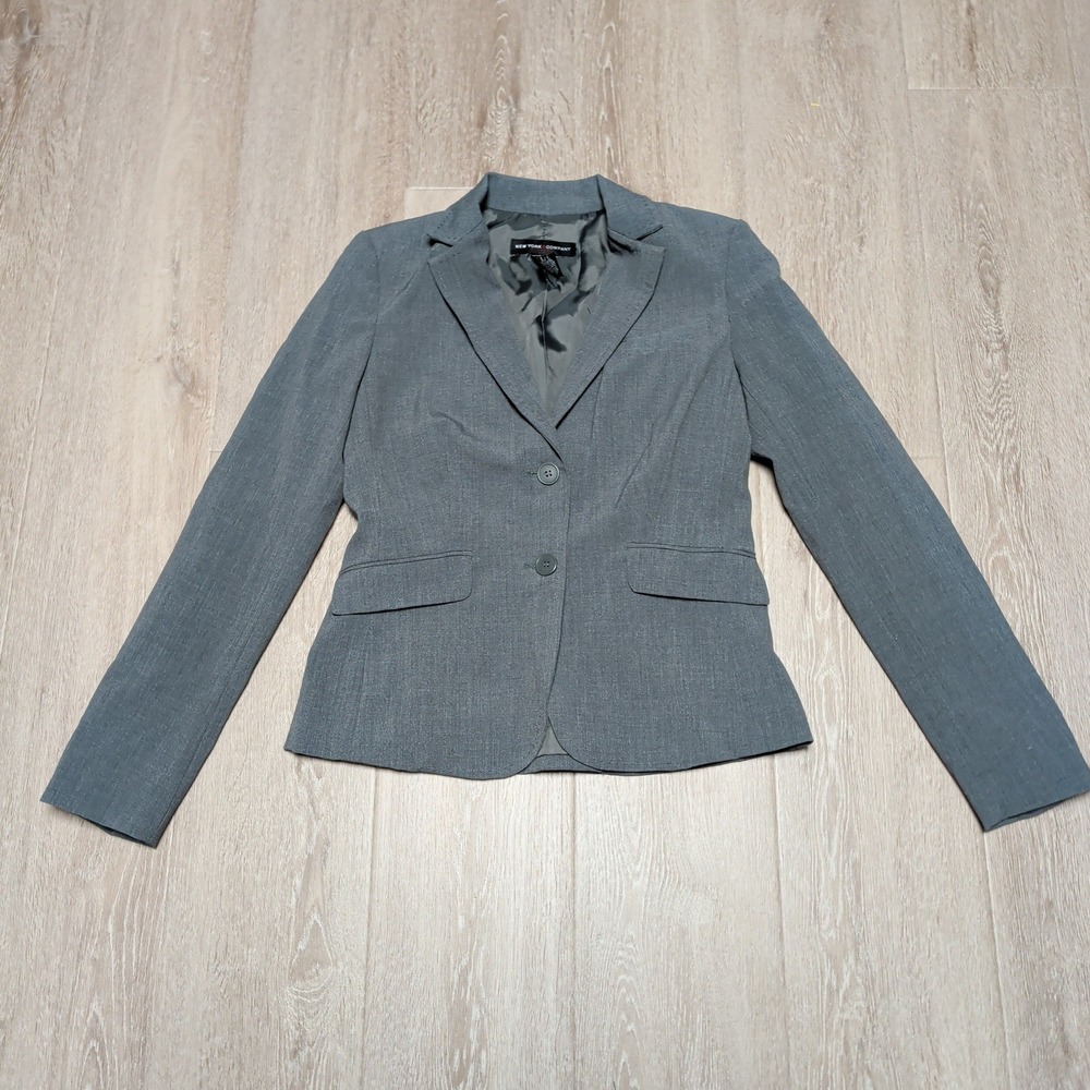 New York & Company Gray Stretch Two Button‎ Professional Blazer Jacket Womens 2